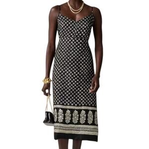 J Crew Natasha Midi Slip Dress Black Cream Block Print Floral Spaghetti Strap 4